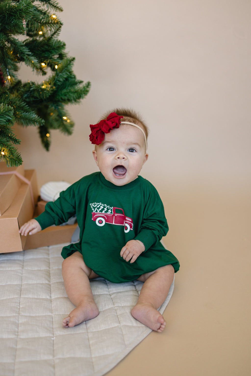 Christmas Tree Truck Bamboo Sweatshirt Romper