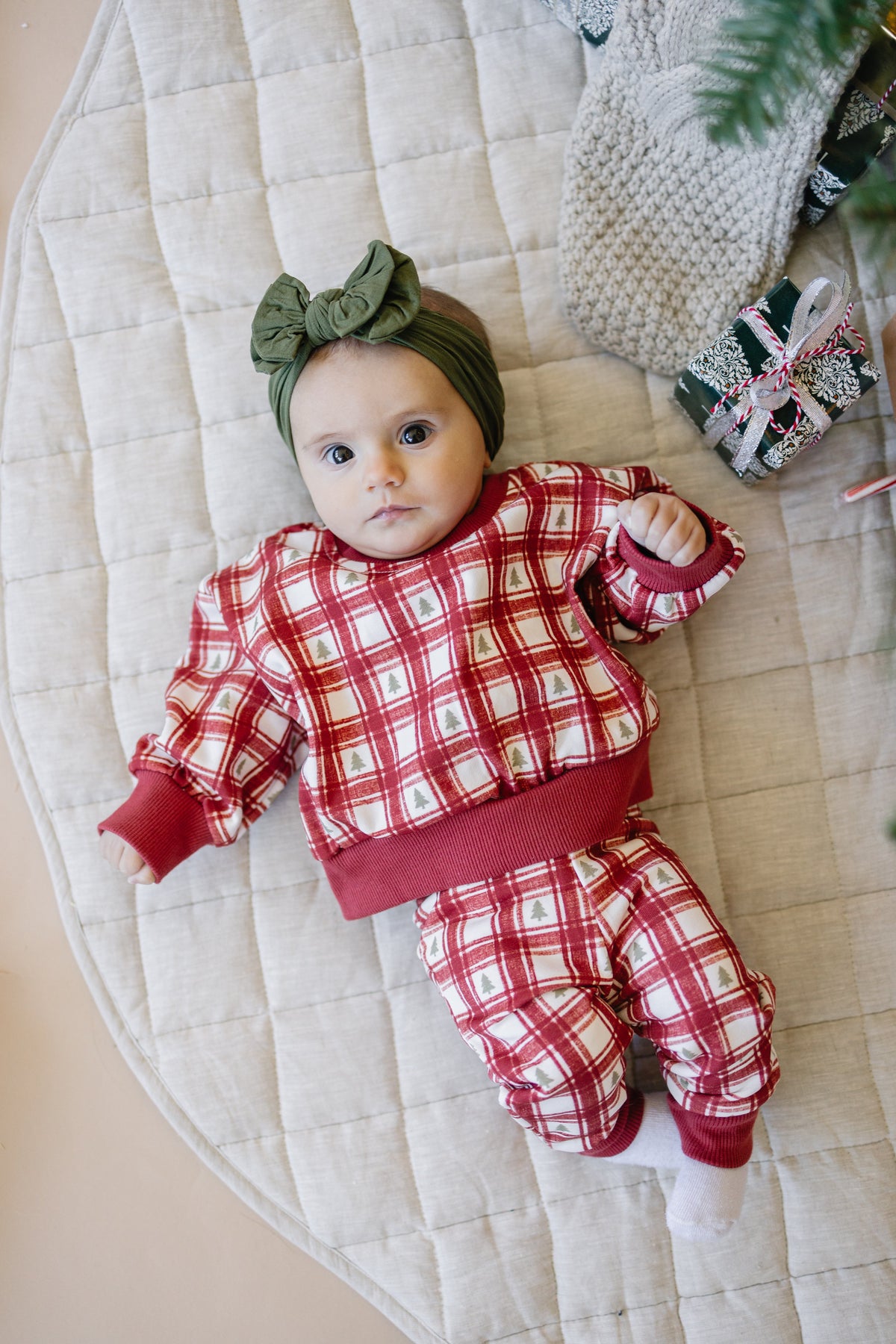 Red Plaid Christmas Tree Jogger Pants