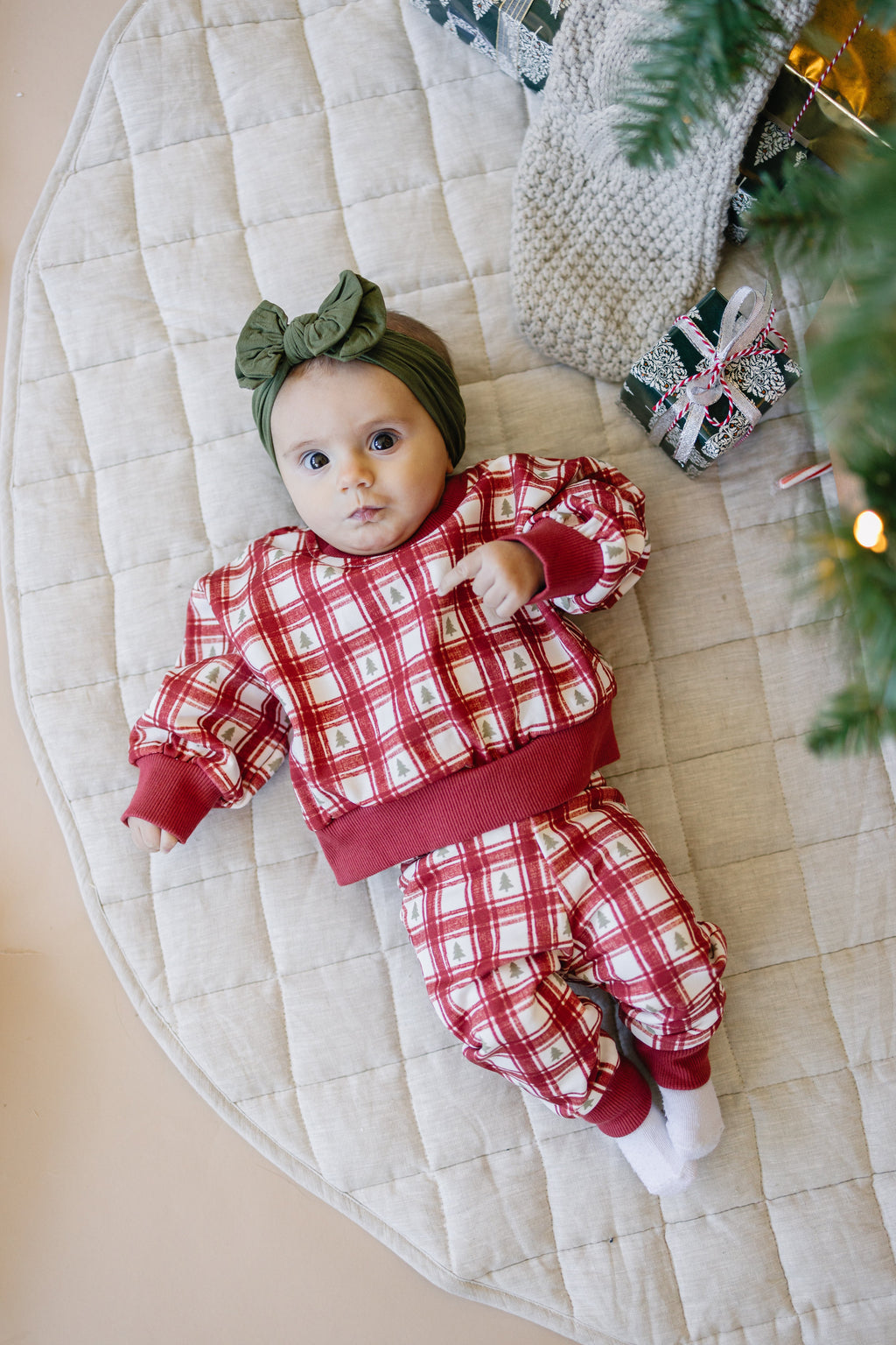 Red Plaid Christmas Tree Jogger Pants