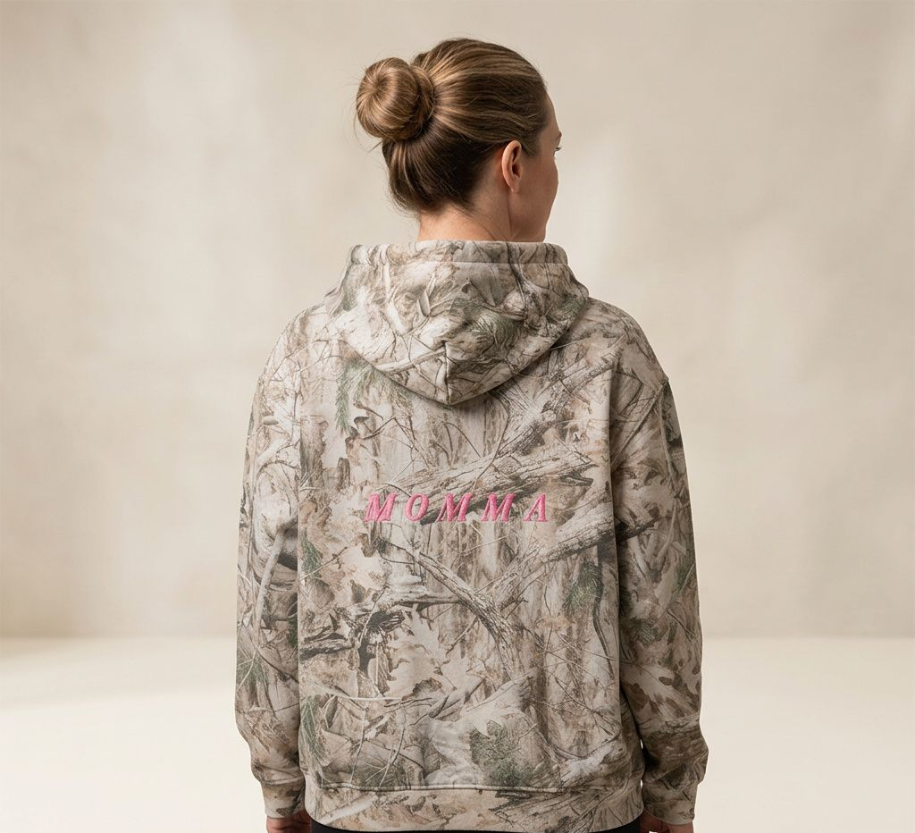 Oversized "Momma" Fleece Camo Hoodie