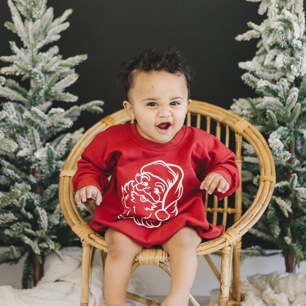 Vintage Santa Graphic Sweatshirt Romper - Red