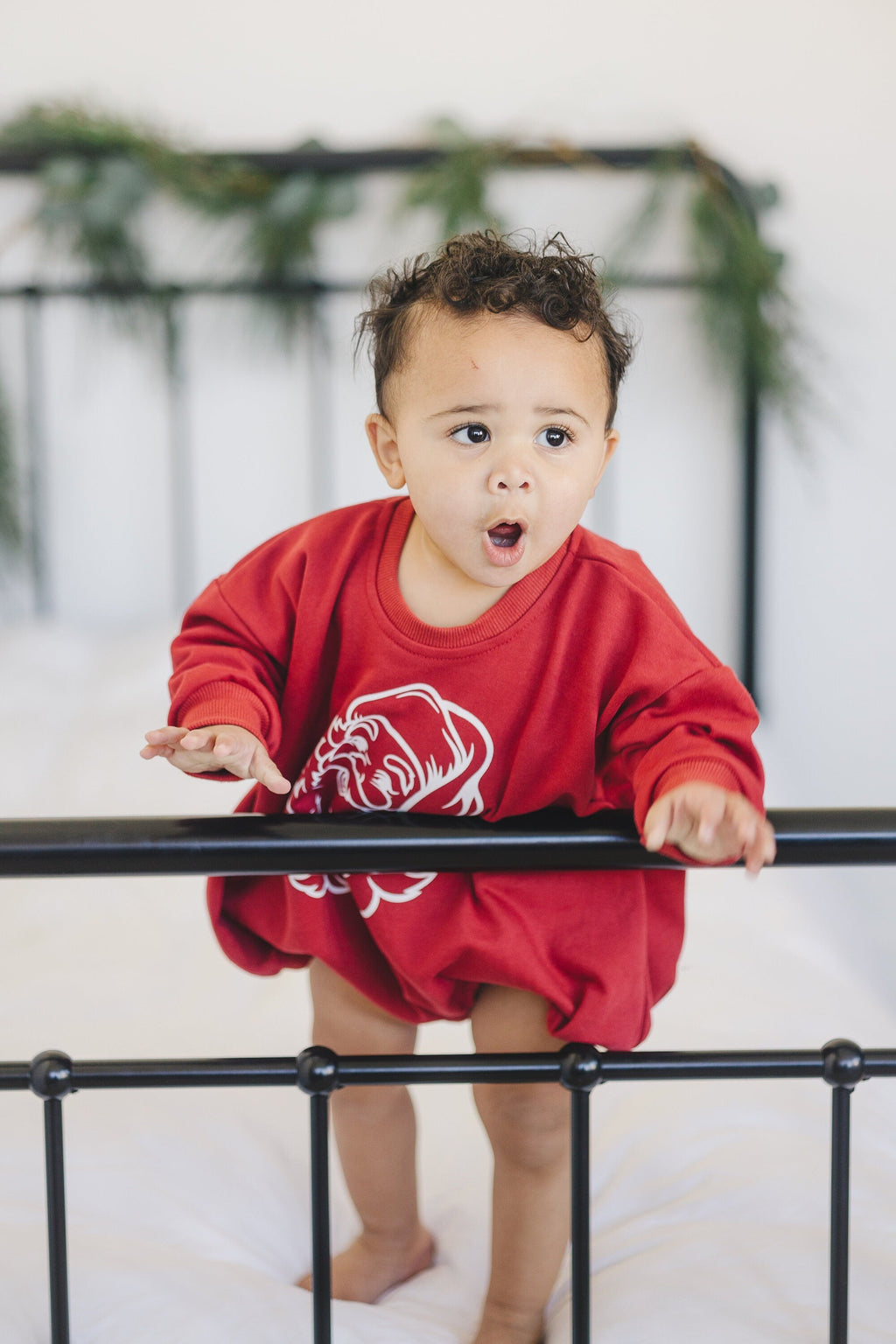 Vintage Santa Graphic Sweatshirt Romper - Red